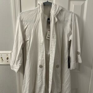 Women’s white linen cardigan with hood